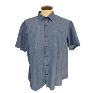 Toscano Firenze Blue Geometric Short Sleeve Button-Up Shirt Mens Size XXL Fits X